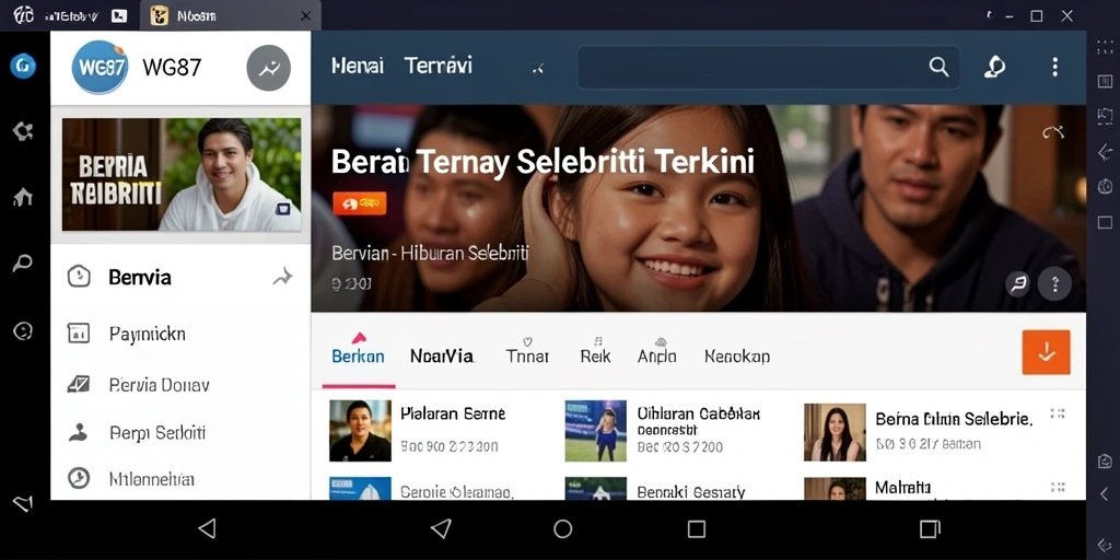 Tampilan antarmuka aplikasi berita selebriti WG87 yang modern.