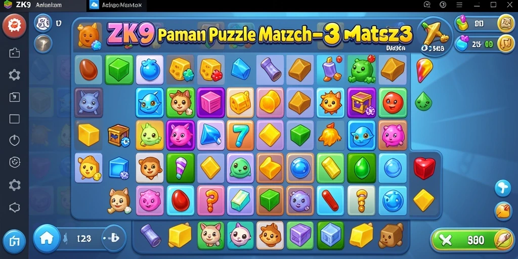 Antarmuka ZK9 menampilkan elemen Puzzle Match-3 yang penuh warna dan menarik.
